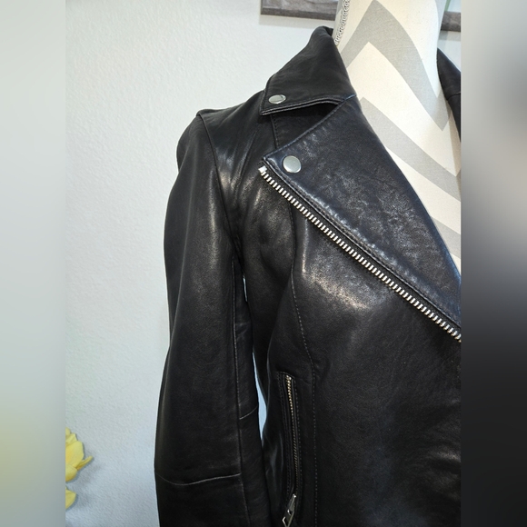 Topshop Real Leather Moto Biker Jacket Size 2 - Picture 2 of 16